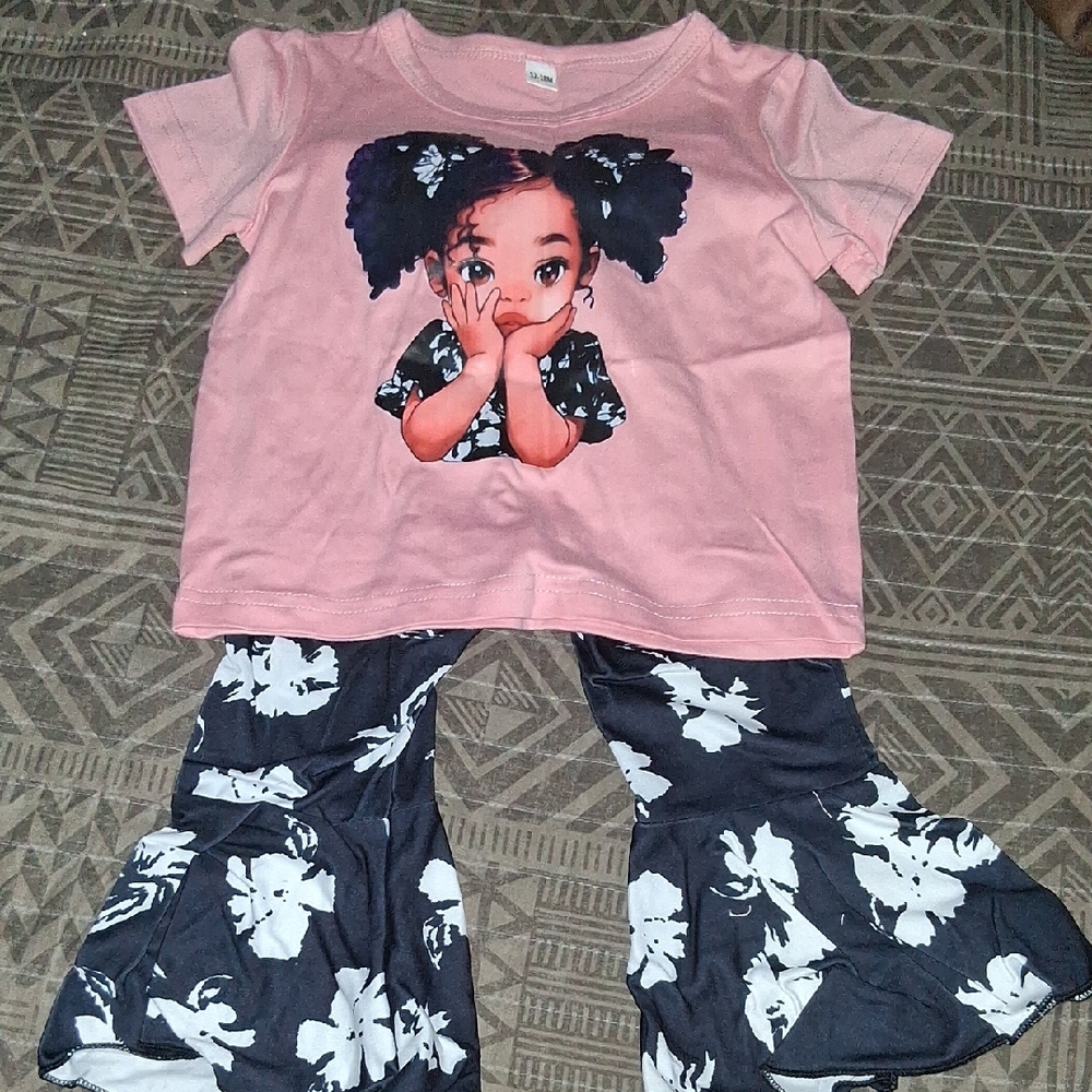 Pink and Black Bell bottom Set